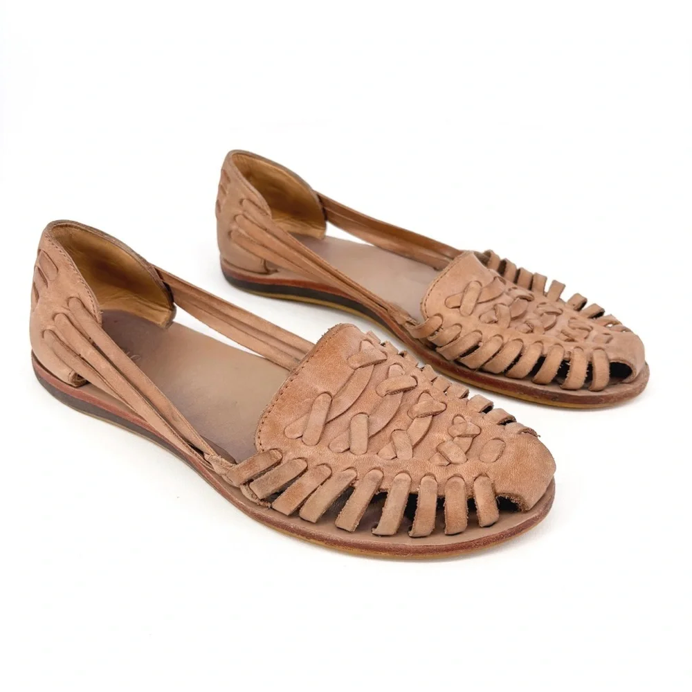 Women's Woven Leather Flats - Nude - Picture 6 of 15